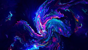 Vibrant Neon Liquid Swirl Abstract Artwork with Electric Purple and Cyan Tones HD wallpaper