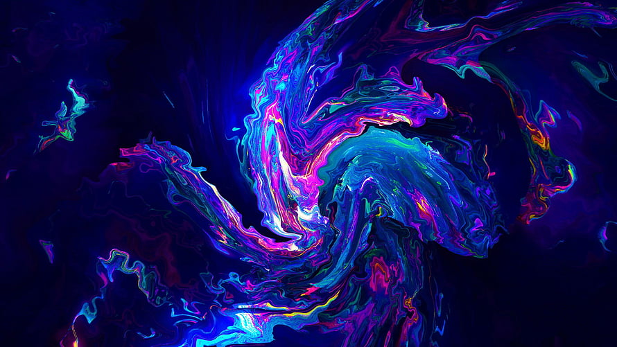 Vibrant Neon Liquid Swirl Abstract Artwork with Electric Purple and Cyan Tones HD wallpaper