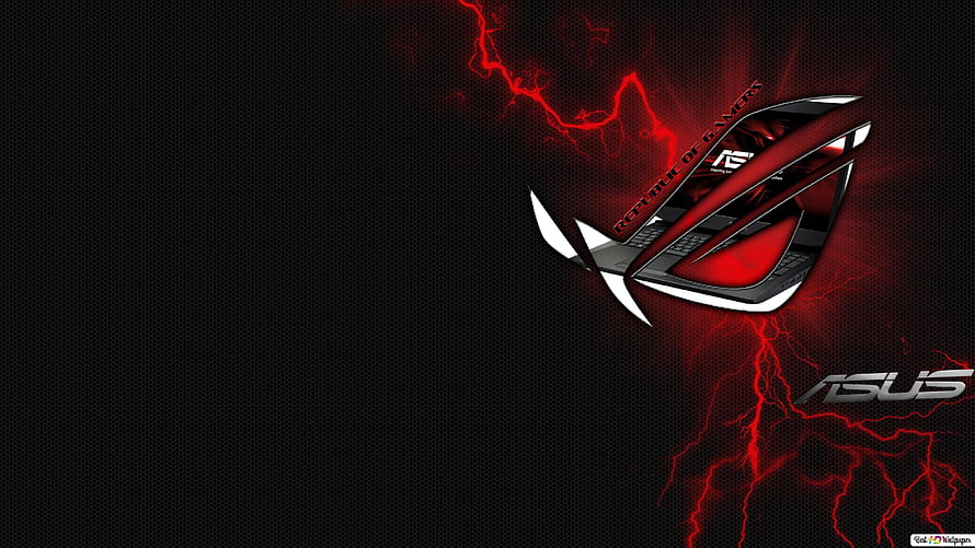 Asus Republic of Gamers ROG Eye Logo with Red Lightning on Black Background HD wallpaper