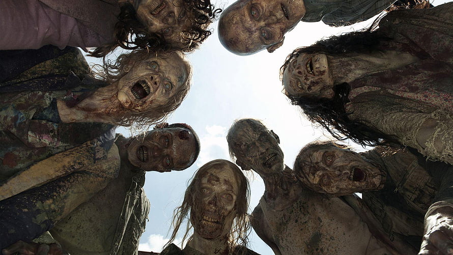The Walking Dead Slabtown Episode Featuring A Circle Of Decayed Walkers Looking Down HD wallpaper