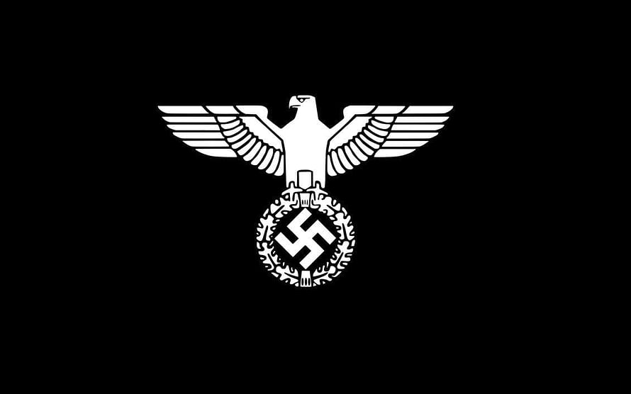White Nazi Eagle and Swastika Emblem on Black Background HD wallpaper