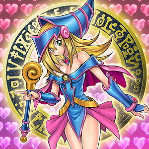 Dark Magician Girl anime character illustration with magic staff and spell circle HD phone wallpaper