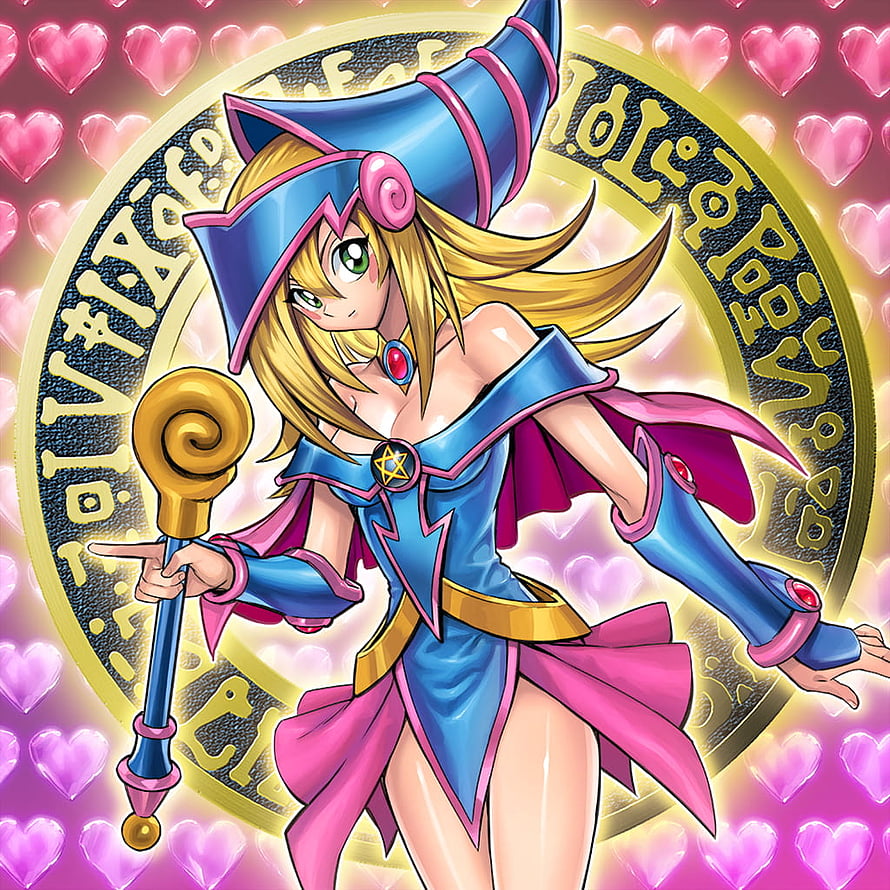 Dark Magician Girl anime character illustration with magic staff and spell circle HD phone wallpaper