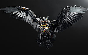 JTRIX Mechanical Owl Robot with Spread Wings and Glowing Orange Eyes HD wallpaper