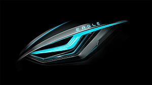 Gigabyte Eagle Gaming Graphics Card with Cyan LED Accents on Black Background HD wallpaper