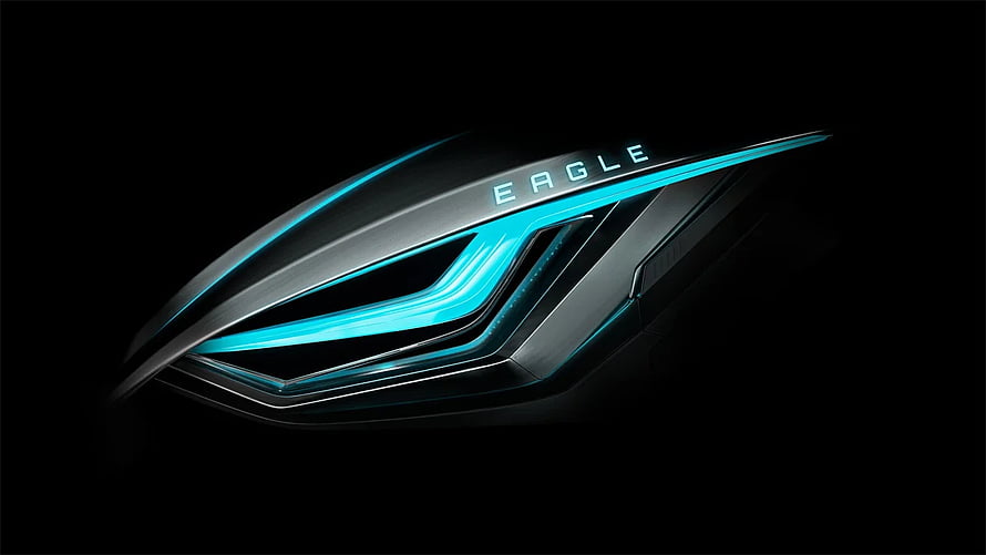 Gigabyte Eagle Gaming Graphics Card with Cyan LED Accents on Black Background HD wallpaper