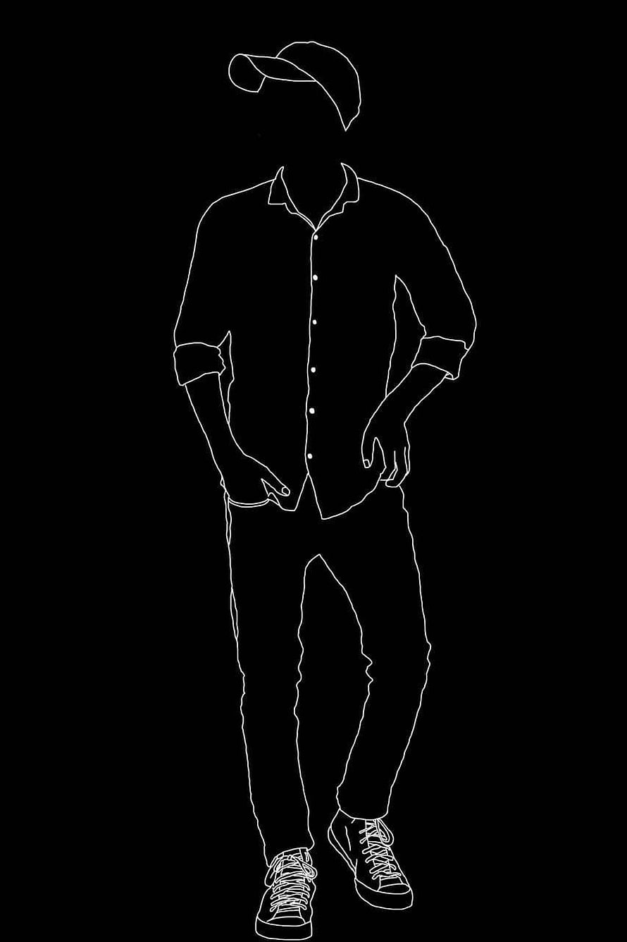 Minimalist White Line Art of a Man in Casual Streetwear and Sneakers, Alone boy by ashsanle, black attitude HD phone wallpaper
