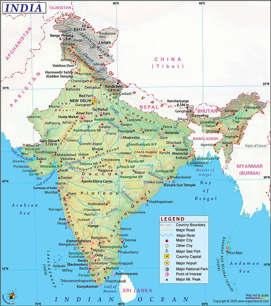Detailed Political and Physical Map of India Showing Cities, Rivers, and Mountain Ranges HD phone wallpaper