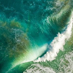 Aerial View of Turquoise Ocean Waves and White Sea Foam HD phone wallpaper