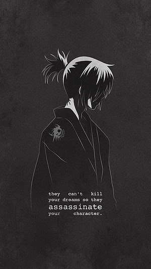 Monochrome Anime Character Silhouette with Motivational Quote on Dark Background HD phone wallpaper