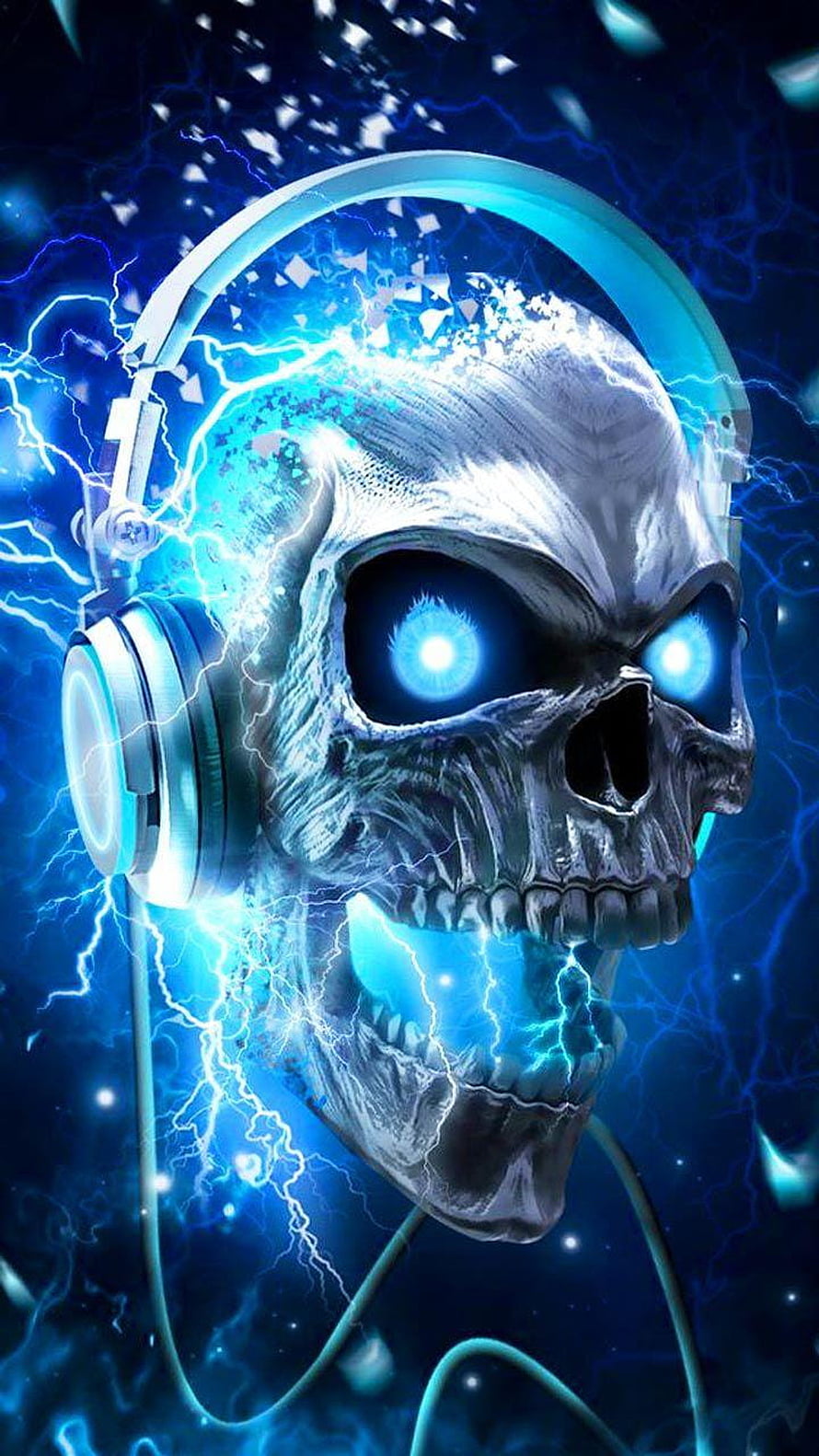 Electric Skull With Glowing Blue Eyes And Headphones HD phone wallpaper