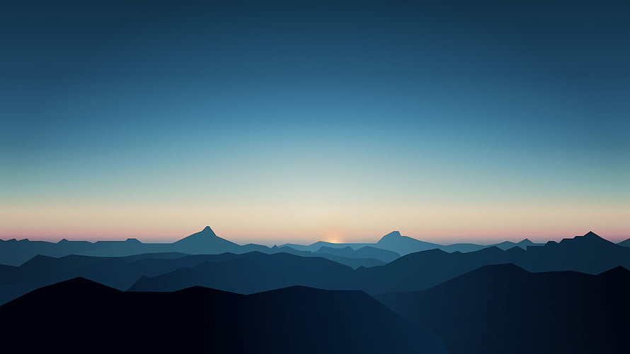 Minimalist Blue Mountain Range Silhouette at Sunset HD wallpaper