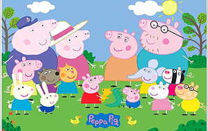Peppa Pig and Friends Group Photo in a Sunny Park with Grandparents HD wallpaper