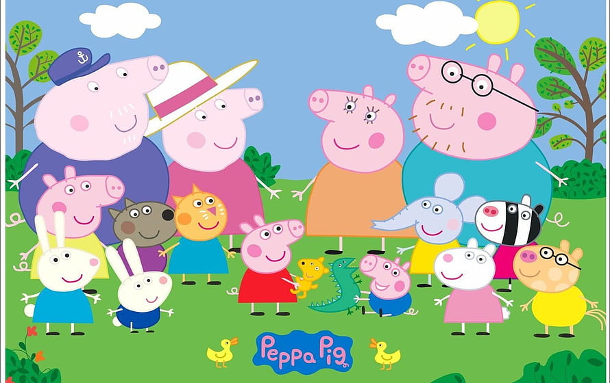Peppa Pig and Friends Group Photo in a Sunny Park with Grandparents HD wallpaper