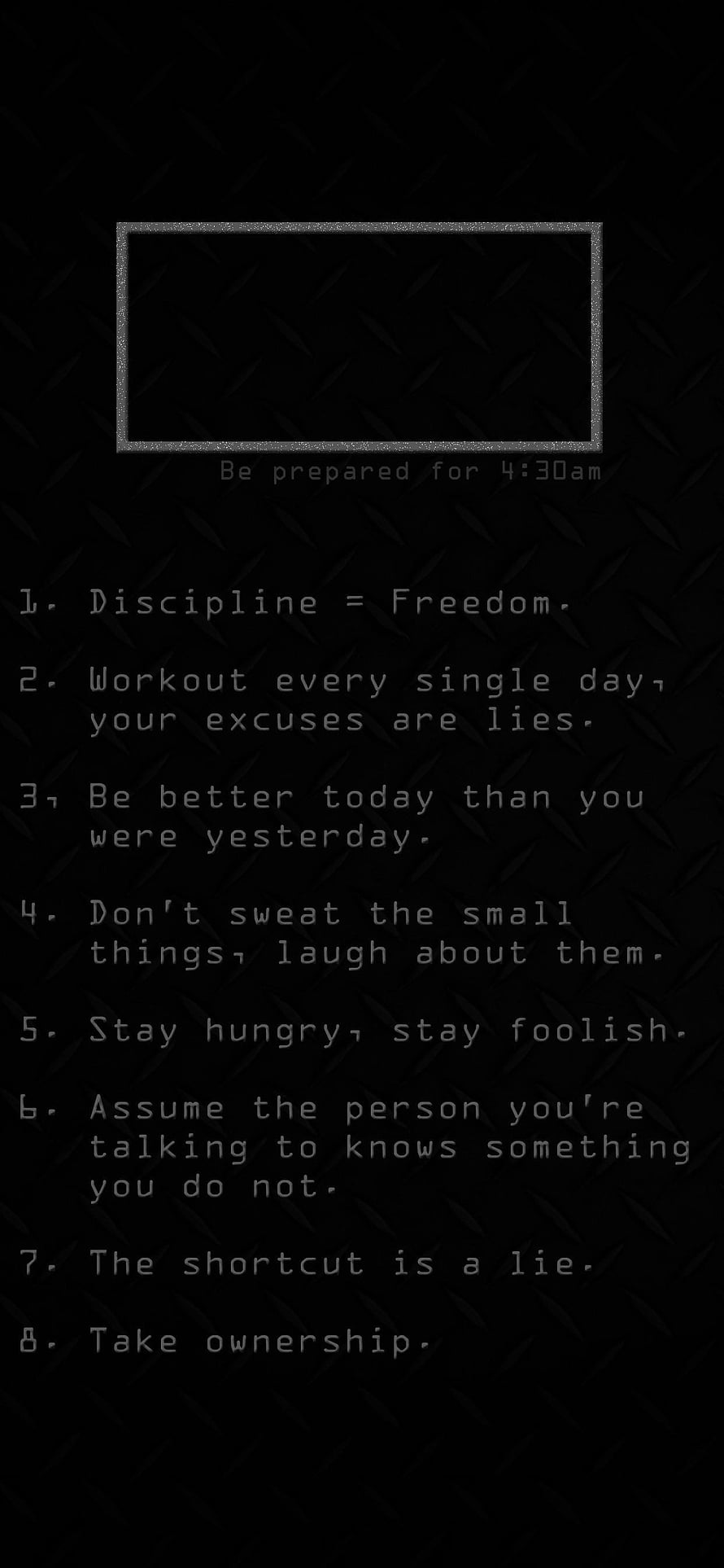 Dark Motivational Rules List On Black Diamond Plate Background HD phone wallpaper