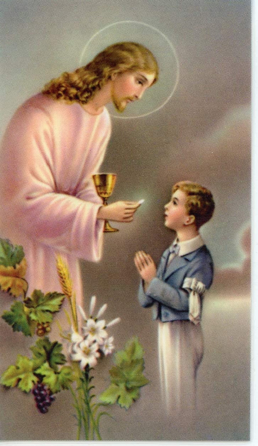 Jesus Christ Giving Holy Communion to a Young Boy with Chalice and Grapes HD phone wallpaper