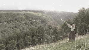 Woman in Traditional Dress Holding a Staff on a Misty Forested Hillside, wsr/, burzum filosofem HD wallpaper