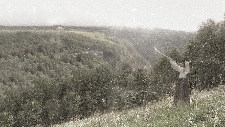 Woman in Traditional Dress Holding a Staff on a Misty Forested Hillside, wsr/, burzum filosofem HD wallpaper