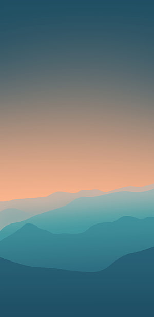 Minimalist Layered Mountain Landscape with Warm Sunset Gradient Sky HD phone wallpaper