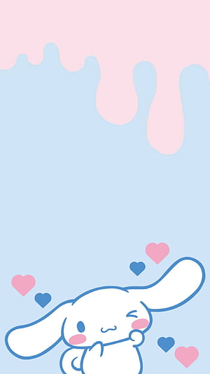 Cinnamoroll Sanrio Character with Floating Hearts on Pastel Blue and Pink Background HD phone wallpaper