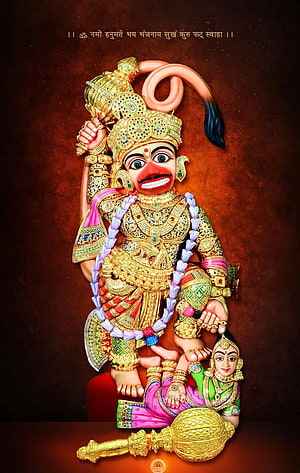 Hansanjanaya Statue Depicting Hanuman Trampling Mahishasura with Golden Mace, Sarangpur Hanuman by mahadevdevokdev, #sarangpur HD phone wallpaper