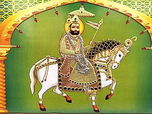 Baba Ramdev Maharaj on White Horse Traditional Indian Miniature Painting HD wallpaper