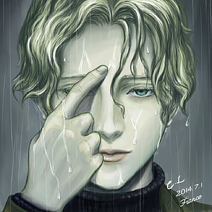 Johan Liebert Anime Portrait in Rain with Finger Over Eye HD phone wallpaper