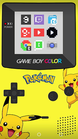 Pokemon Pikachu Game Boy Color Theme With Pixelated App Icons And Yellow Background HD phone wallpaper