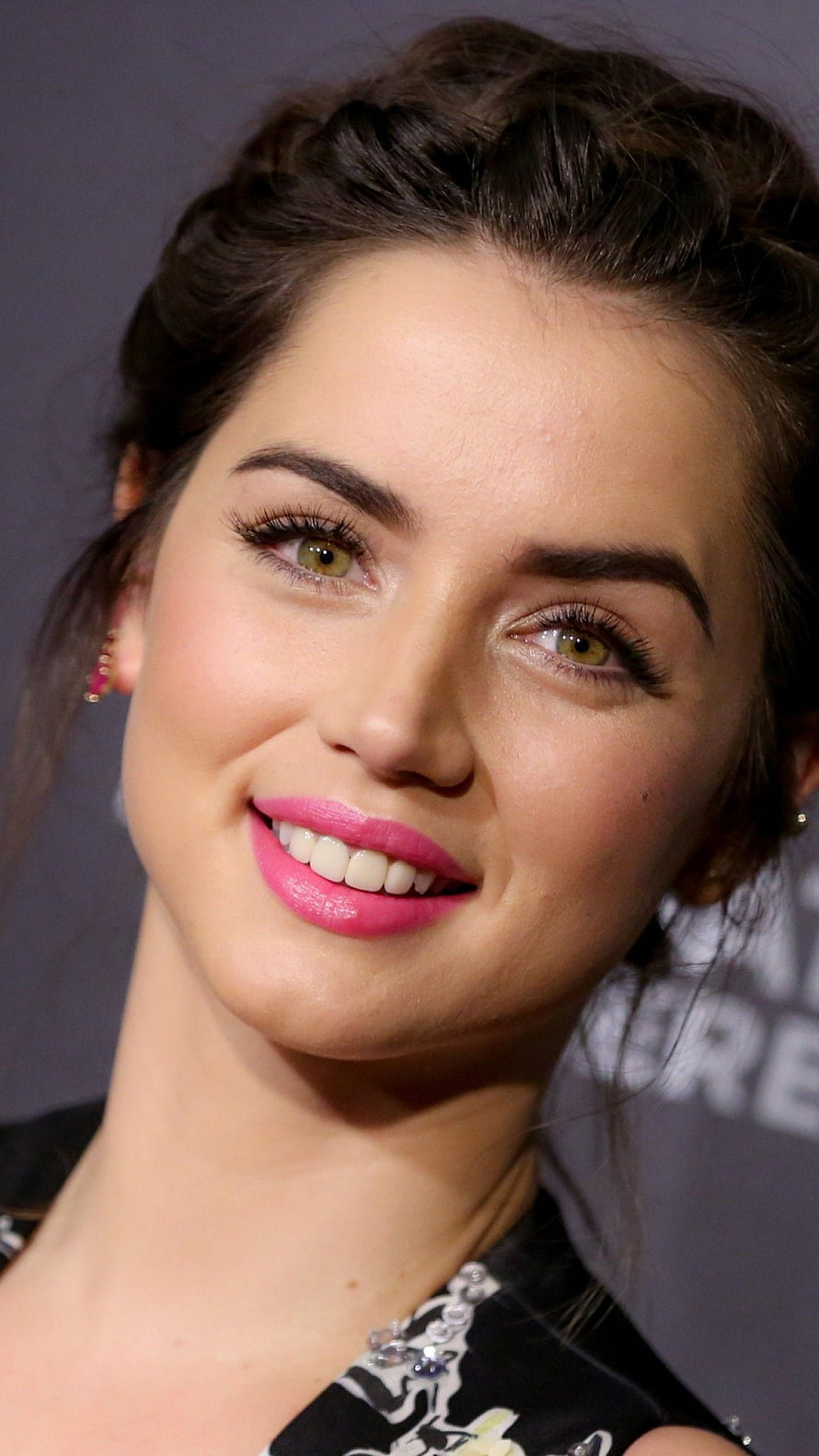 Ana de Armas Close-Up Portrait With Pink Lipstick and Updo Hairstyle HD phone wallpaper
