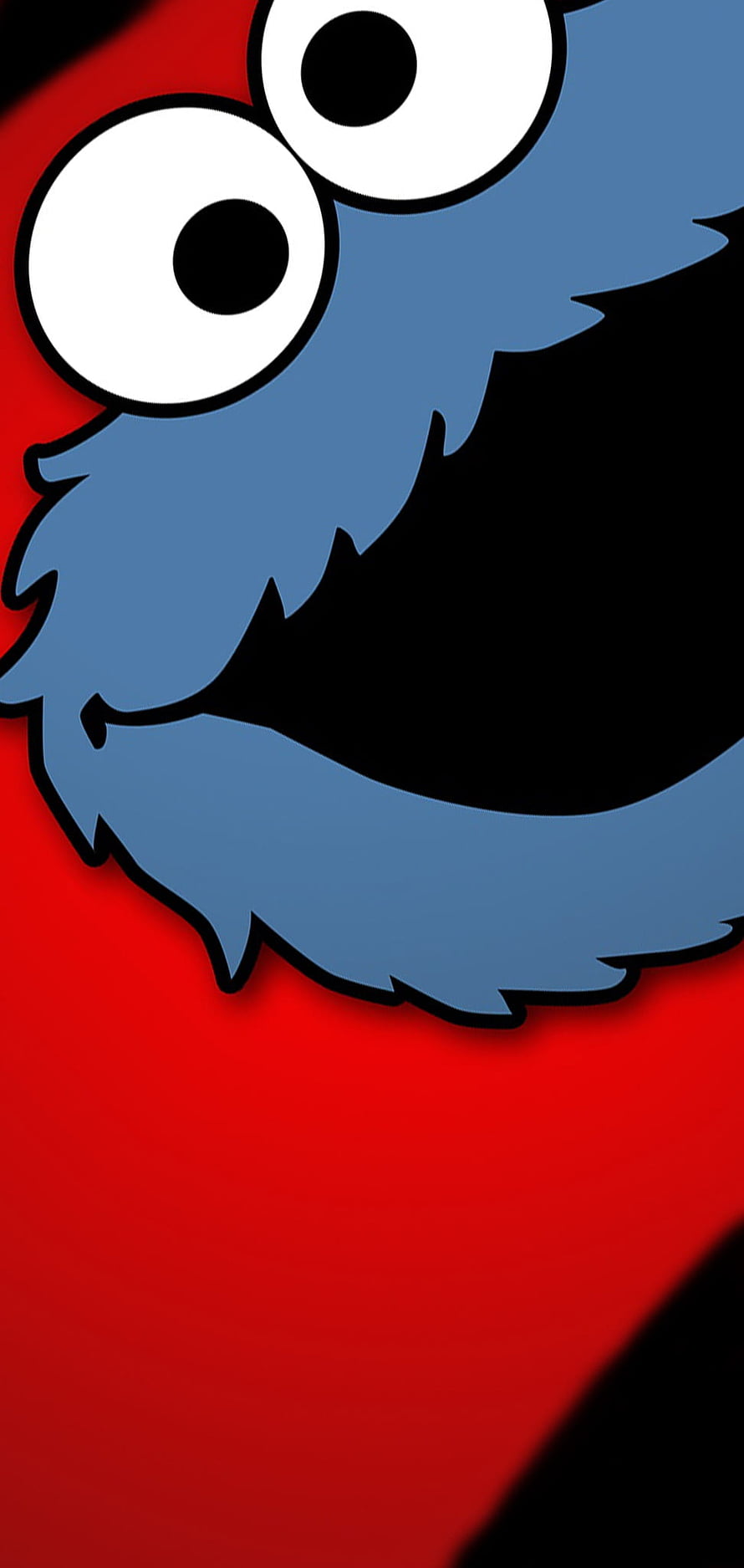 Cookie Monster Close-Up Cartoon Illustration on Bold Red Background HD phone wallpaper