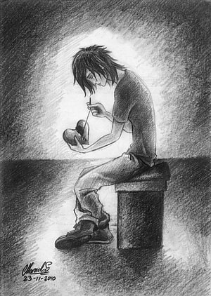 Melancholic Anime Boy Holding Broken Heart in Monochrome Pencil Sketch HD phone wallpaper