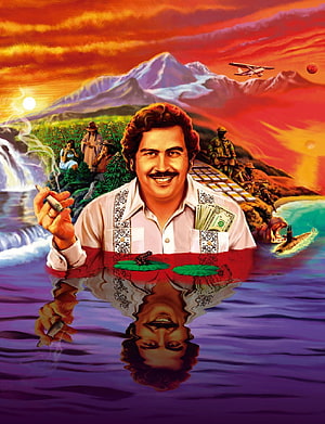 Pablo Escobar Surreal Portrait with Colombian Flag and Water Reflection HD phone wallpaper