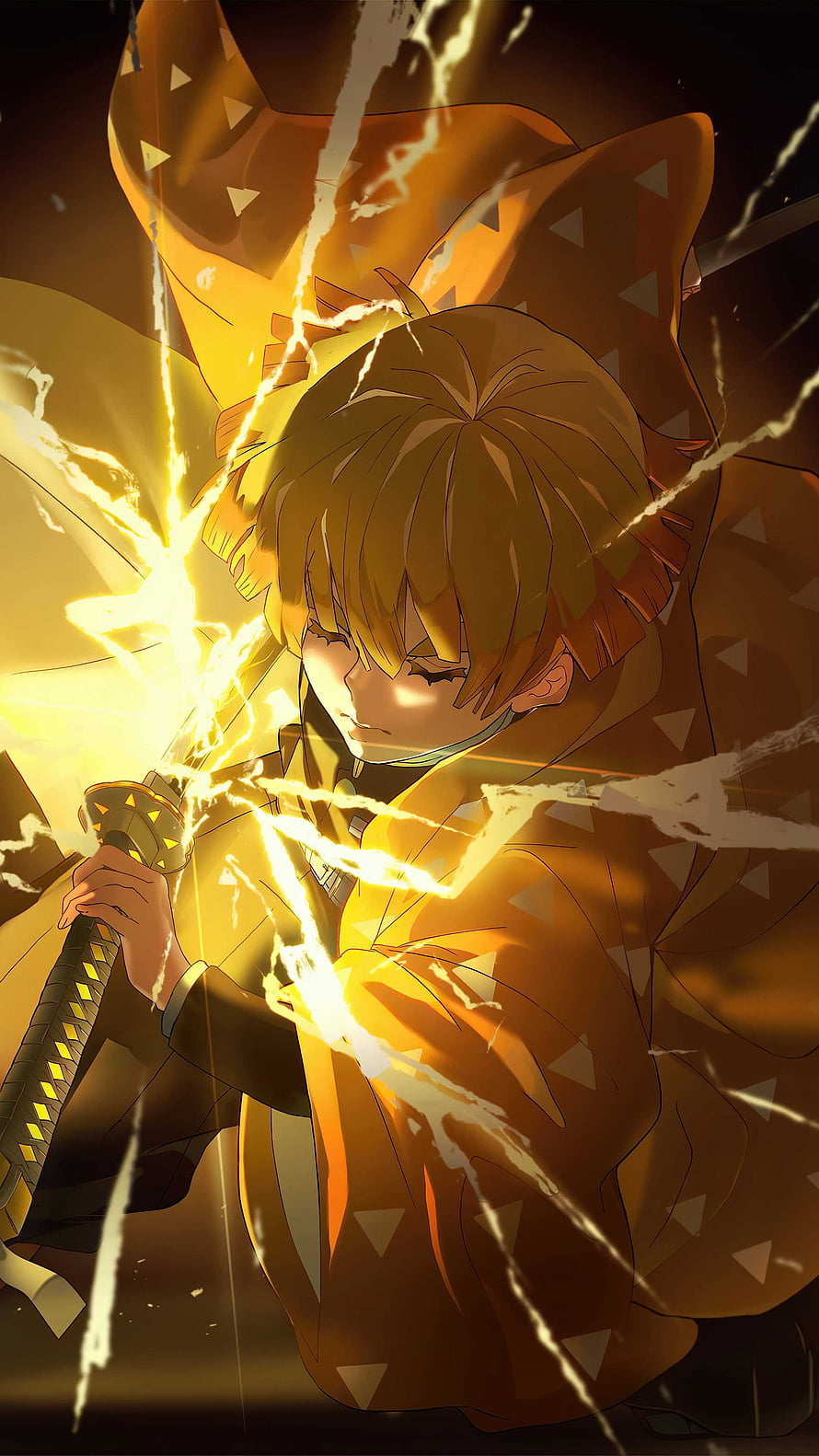Zenitsu Agatsuma from Demon Slayer Wielding Katana Amidst Golden Lightning HD phone wallpaper