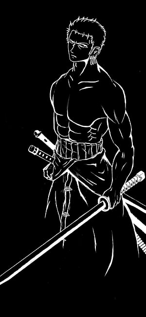 Black and White Line Art of a Muscular Samurai Warrior Holding a Katana Sword HD phone wallpaper