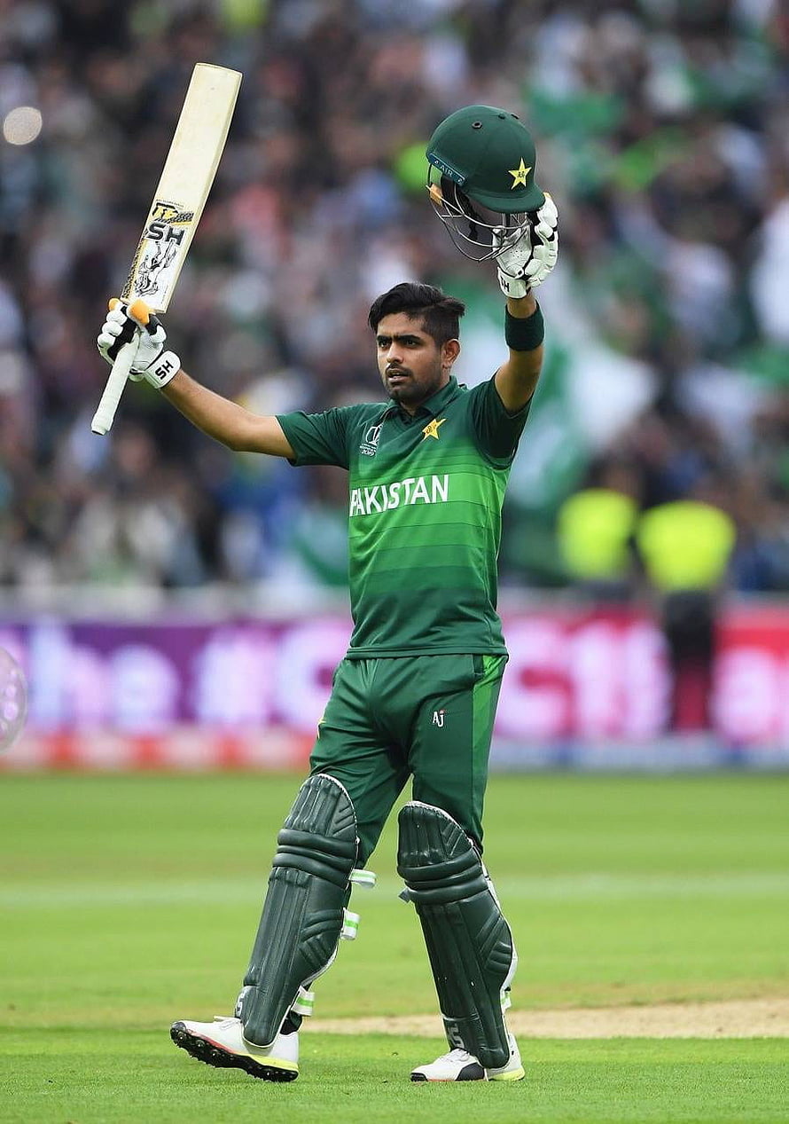 Pakistan Cricketer Babar Azam Celebrating a Century in Green Jersey HD phone wallpaper
