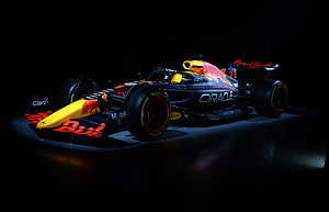 Red Bull Racing RB18 Formula One Car in Dramatic Dark Studio Lighting HD wallpaper