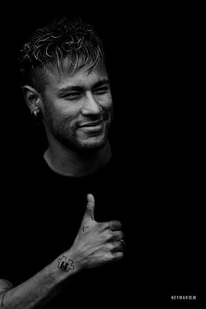 Neymar Jr Black and White Portrait with Thumbs Up Gesture and Visible Tattoos HD phone wallpaper