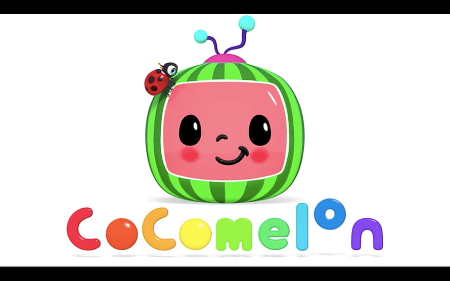 Cocomelon Watermelon Character with Ladybug and Colorful Logo on White Background HD wallpaper