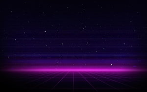 Retro 80s Synthwave Neon Grid Horizon With Starry Night Sky Background HD wallpaper