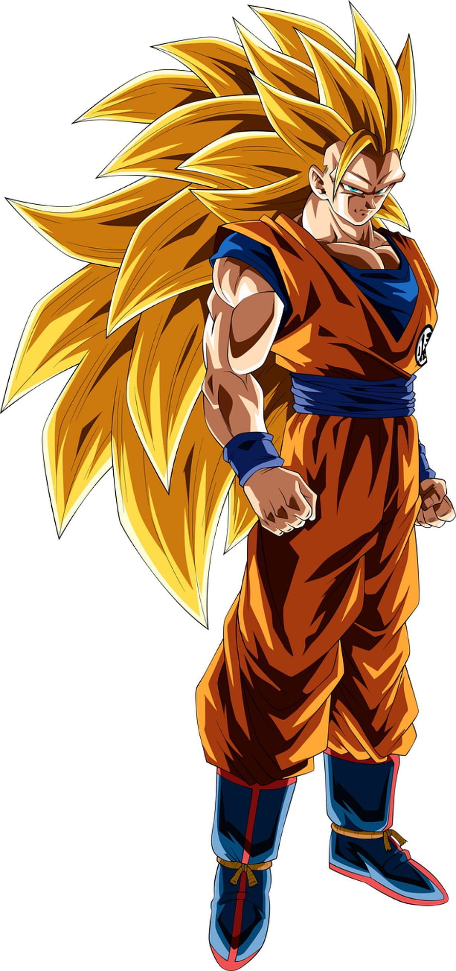 Super Saiyan 3 Goku Anime Character Artwork with Golden Spiky Hair and Orange Gi HD phone wallpaper
