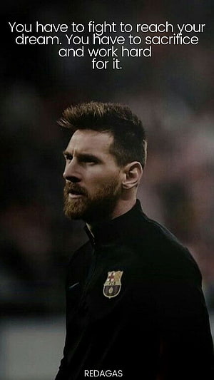 Lionel Messi in Barcelona Training Jacket with Motivational Quote Overlay HD phone wallpaper