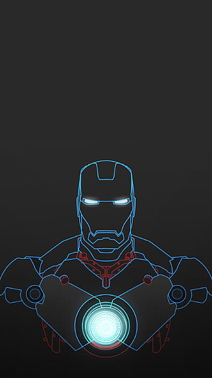 Iron Man Neon Wireframe Portrait with Glowing Arc Reactor on Dark Background, ] IRON MAN charging [LOCKSCREEN], lock screen HD phone wallpaper