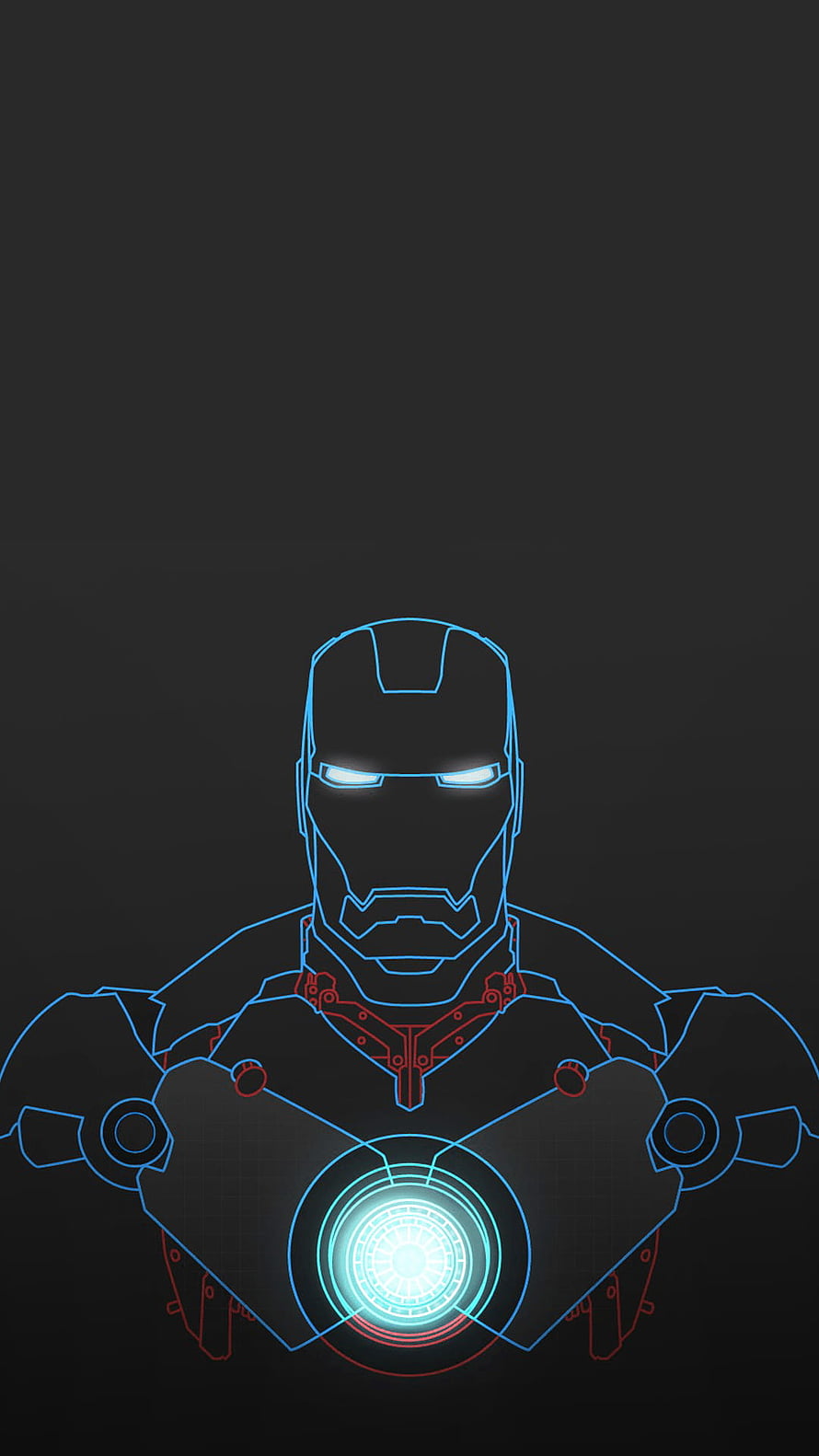 Iron Man Neon Wireframe Portrait with Glowing Arc Reactor on Dark Background, ] IRON MAN charging [LOCKSCREEN], lock screen HD phone wallpaper