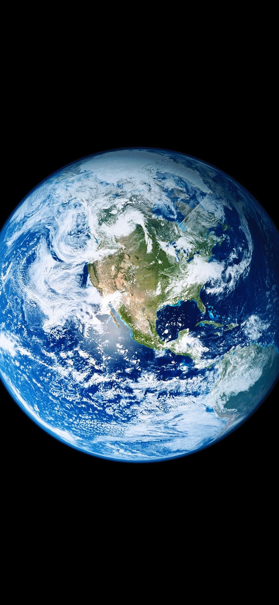 Full Earth View From Space With North America And Swirling Clouds Against Black Void HD phone wallpaper