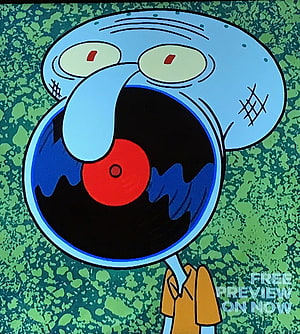 Squidward Tentacles screaming with a vinyl record inside his mouth cartoon illustration HD phone wallpaper