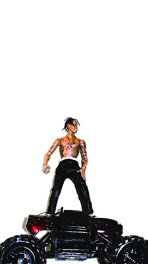 Travis Scott Standing on Custom Off-Road Vehicle with White Background HD phone wallpaper