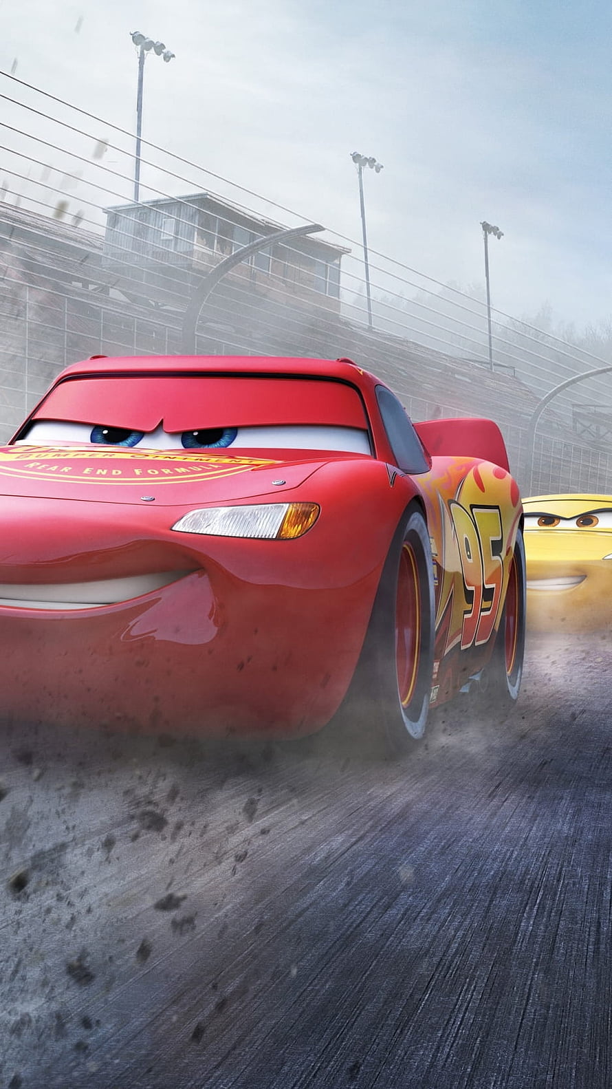 Lightning McQueen Racing on Dirt Track with Cruz Ramirez in Cars Movie HD phone wallpaper