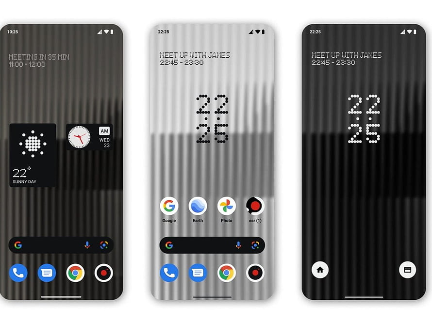 Minimalist Android Home Screen with Vertical Stripes and Dot Matrix Clock Widget HD wallpaper