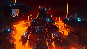Minecraft Nether Fortress Battle Scene With Lava Sea And Ghasts HD wallpaper