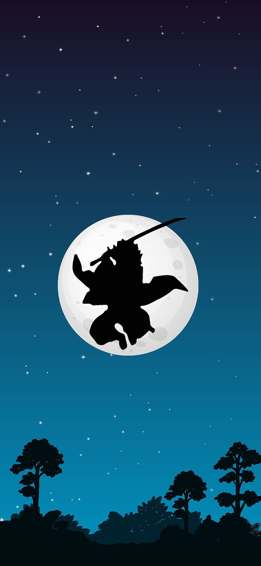 Demon Slayer Silhouette Flying Through Starry Night Sky Against Full Moon HD phone wallpaper